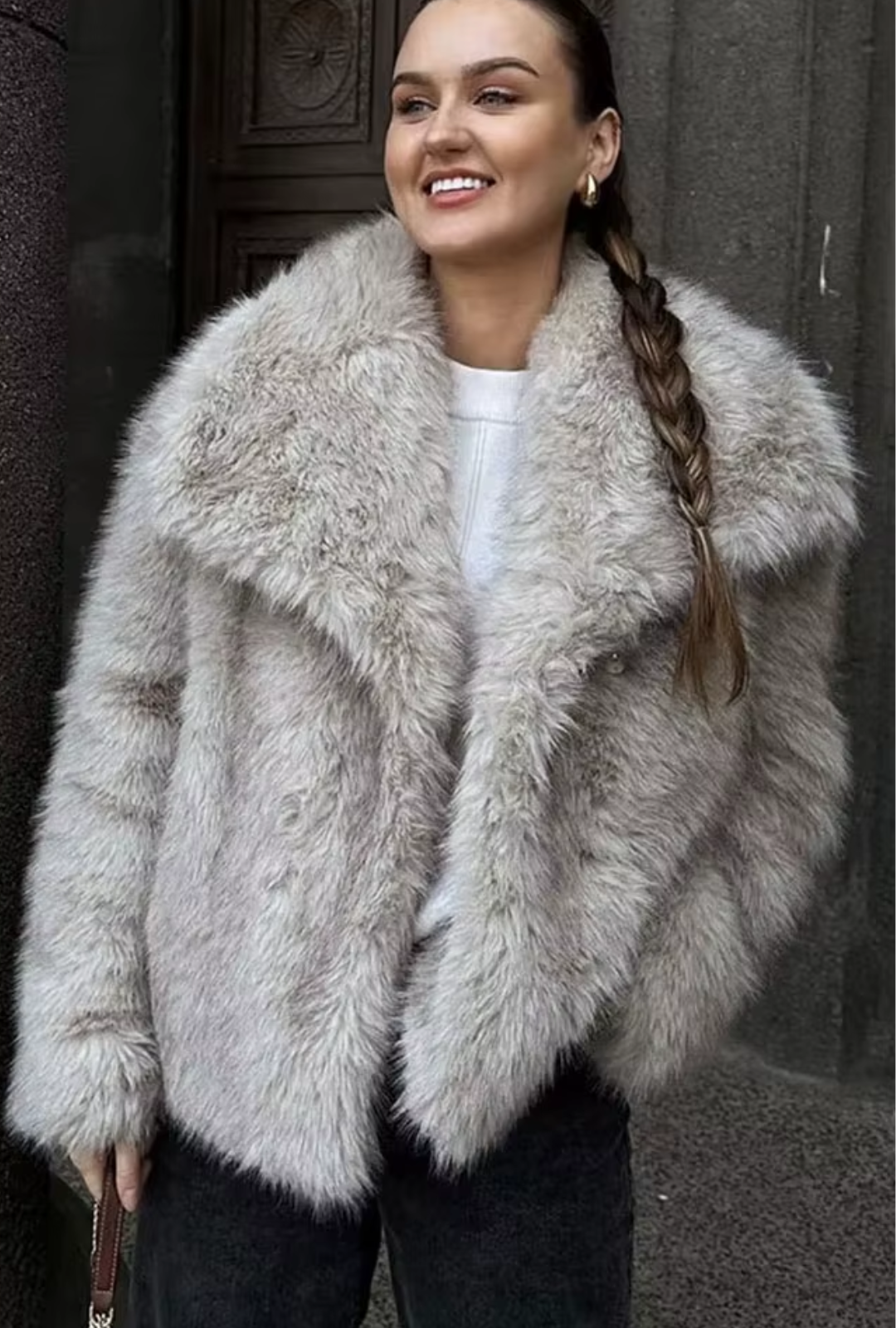 V-Neck Fuzzy Knit Long Sleeve Top